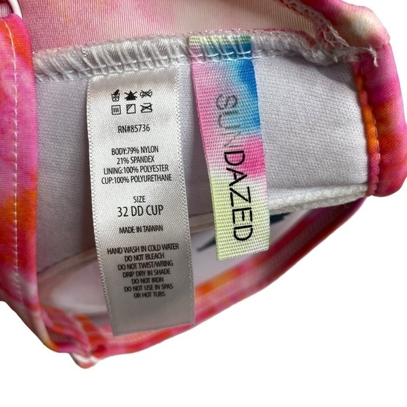 Sundazed Beka Tie-Dye Bow Bikini Top Coral Pink Size 32DD New - Picture 6 of 6